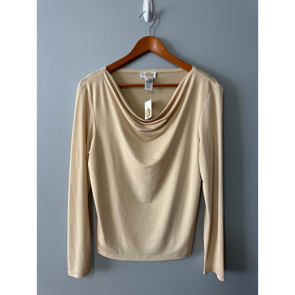 Talbots Beige Cowl Neck Long Sleeve Top Size M – Classic Stretch Blouse NWT